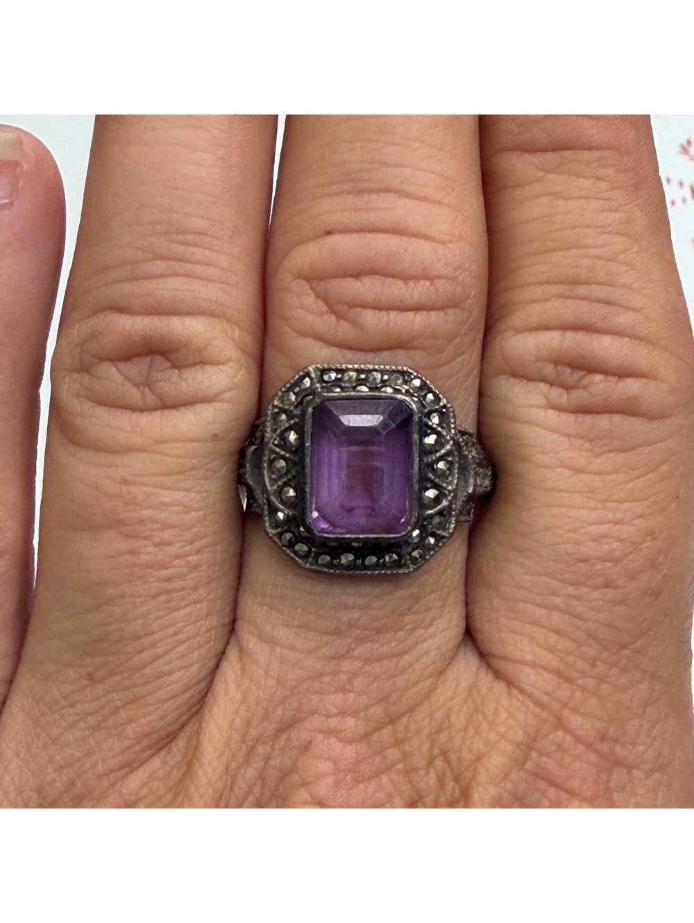 Art Deco Amethyst marcasite sterling ring size 9 vintage/antique